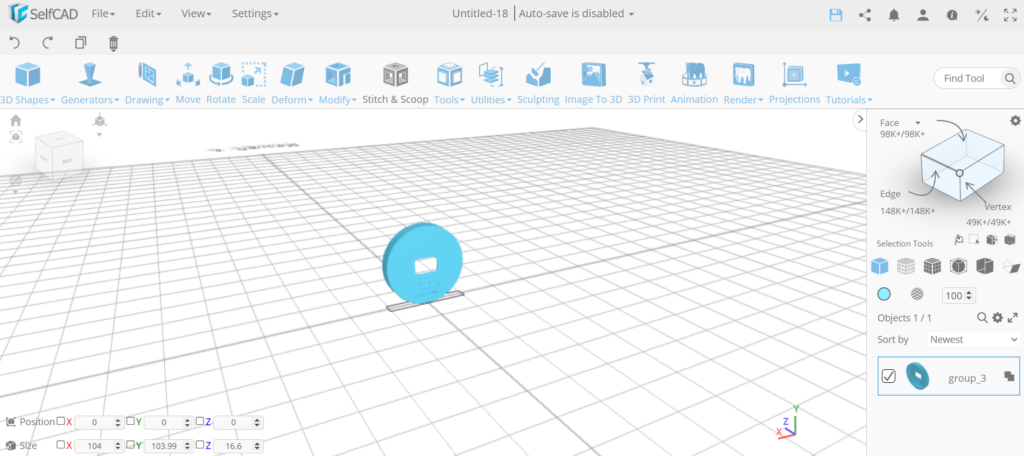 SelfCAD lihtne 3D mudelite koostamise ja muutmise programm nii algajatele kui ka edasijõudnutele.